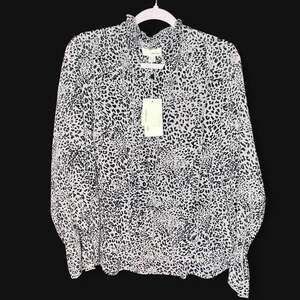The Korner Leopard Print Ruffle Collar Blouse